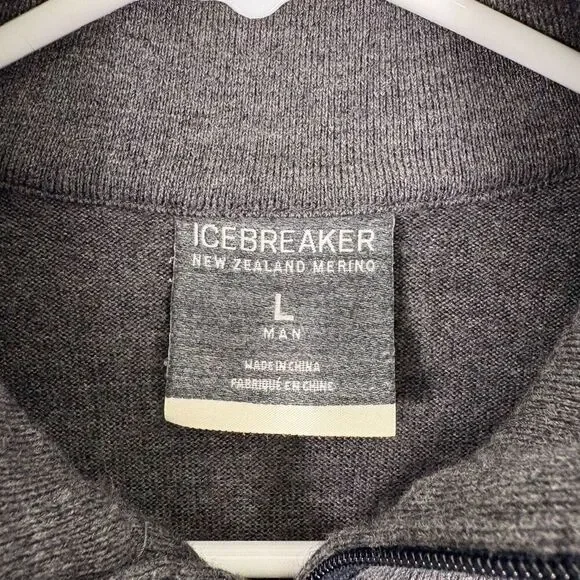 Icebreaker Grey 100% Wool Quarter Zip Pullover Sweater Men's Size Large - Picture 4 of 10